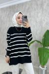Çizgili Triko Tunik  Siyah