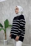 Çizgili Triko Tunik  Siyah