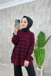 Çizgili Triko Tunik  Bordo
