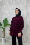 Çizgili Triko Tunik  Bordo