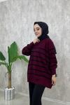 Çizgili Triko Tunik  Bordo
