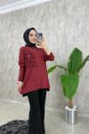 Gül Motifli Triko Tunik  Bordo
