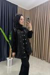 Omzu Pul Payetli Pantolonlu Takım  Siyah