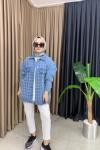 Taşlı Oversize Kot Ceket Mavi