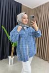 Taşlı Oversize Kot Ceket Mavi